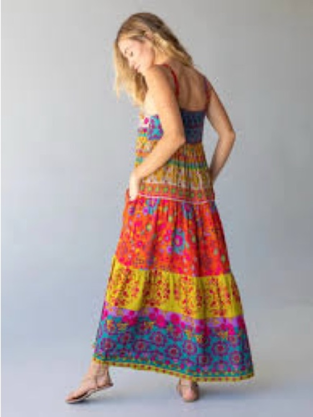 NATURAL LIFE Multicolor Floral Tiered Maxi Dress - Red, Yellow, Blue, Pink